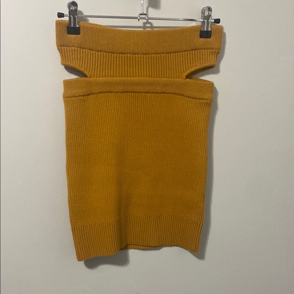 NWT! For Love And Lemons Yellow Ribbed Pencil Skirt‎ with Cut Out